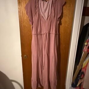 Blush Pink Maxi Dress with Ruffle Sleeves